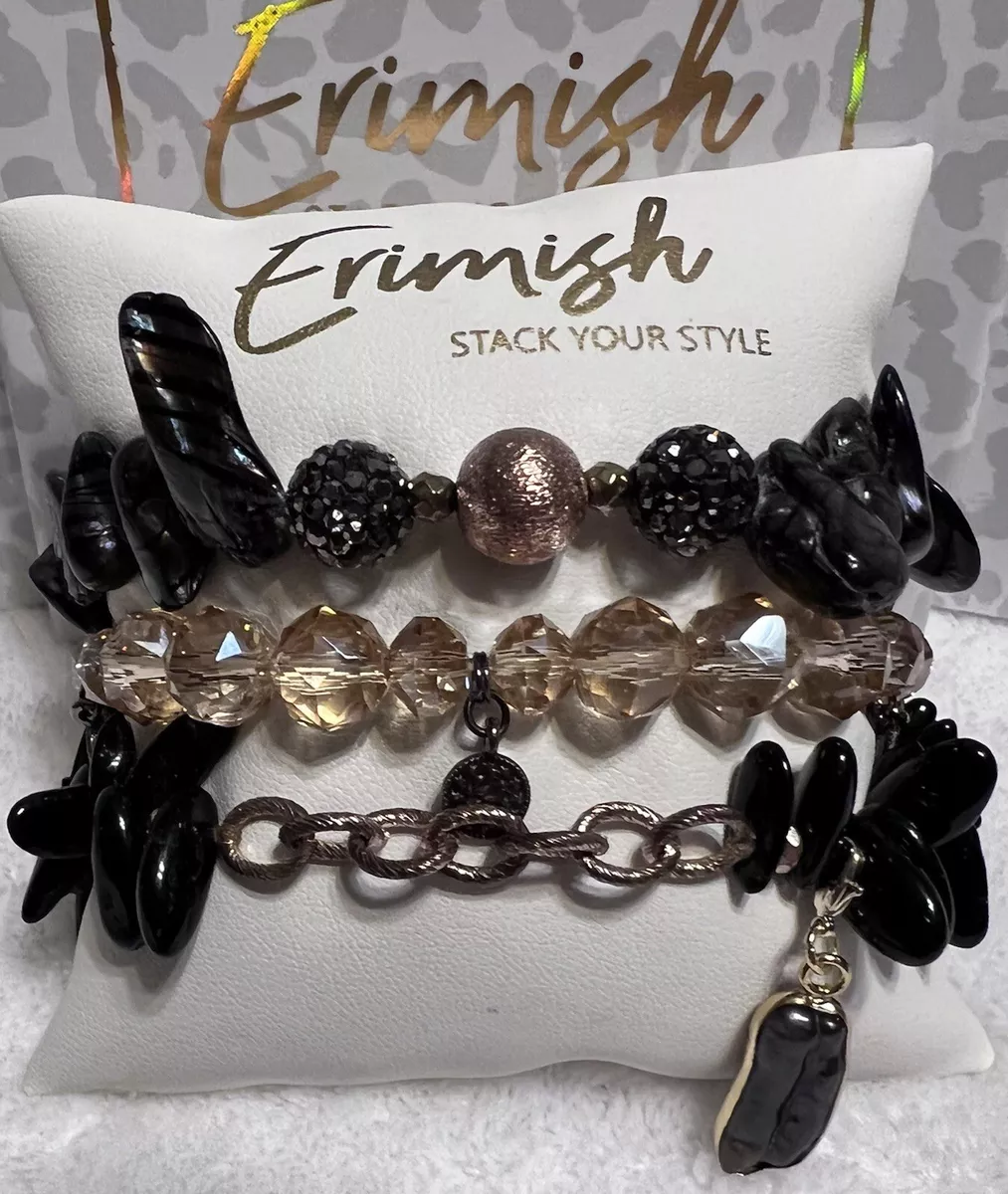ERIMISH BRACELETS 3 Pc Stack Black Natural Shell Rose Gold eBay