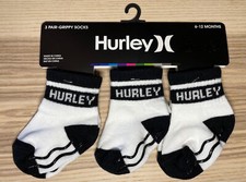 Hurley Baby Grippy 3 Pack Socks 6-12 months Size 1C white/black. NWT