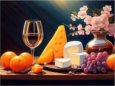 Tile Mural Wine Cheese Oranges Still Life Kitchen Wall Backsplash Marble Ceramic