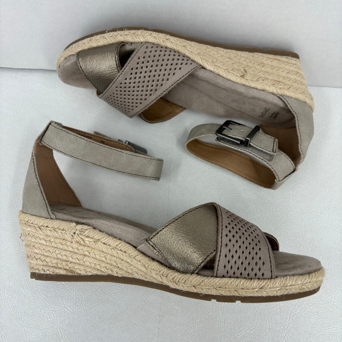 Earth Origins Naples Natasha Espadrille Wedge Sandals Size Platinum  Leather