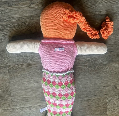 Zubels Knit Sirena Peluche Bambola 25” Rosa Verde Filato Capelli Giocattolo Morbido Raro HTF - Foto 5 di 19