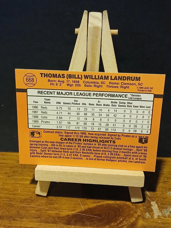 1990 Donruss - #668 Bill Landrum - Image 2 of 2