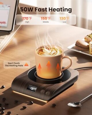 Coffee Mug Warmer – Fastest Heating & Highest Temp, Black, 5.4"W X 1.2"H, USB