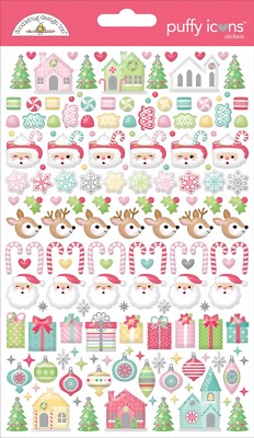 Crafts Stickers Puffy Doodlebug Tinsel Time Santa Reindeer Candy Flakes Cottages