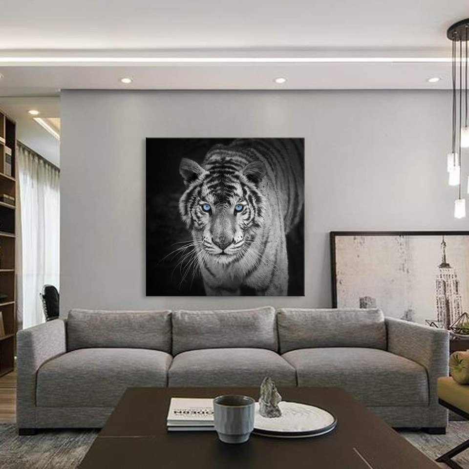 SEVEN WALL ARTS White Tiger Canvas Wall Art Black and White Animal
