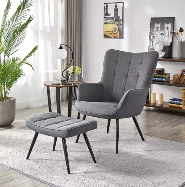 Grey velvet online armchair and footstool