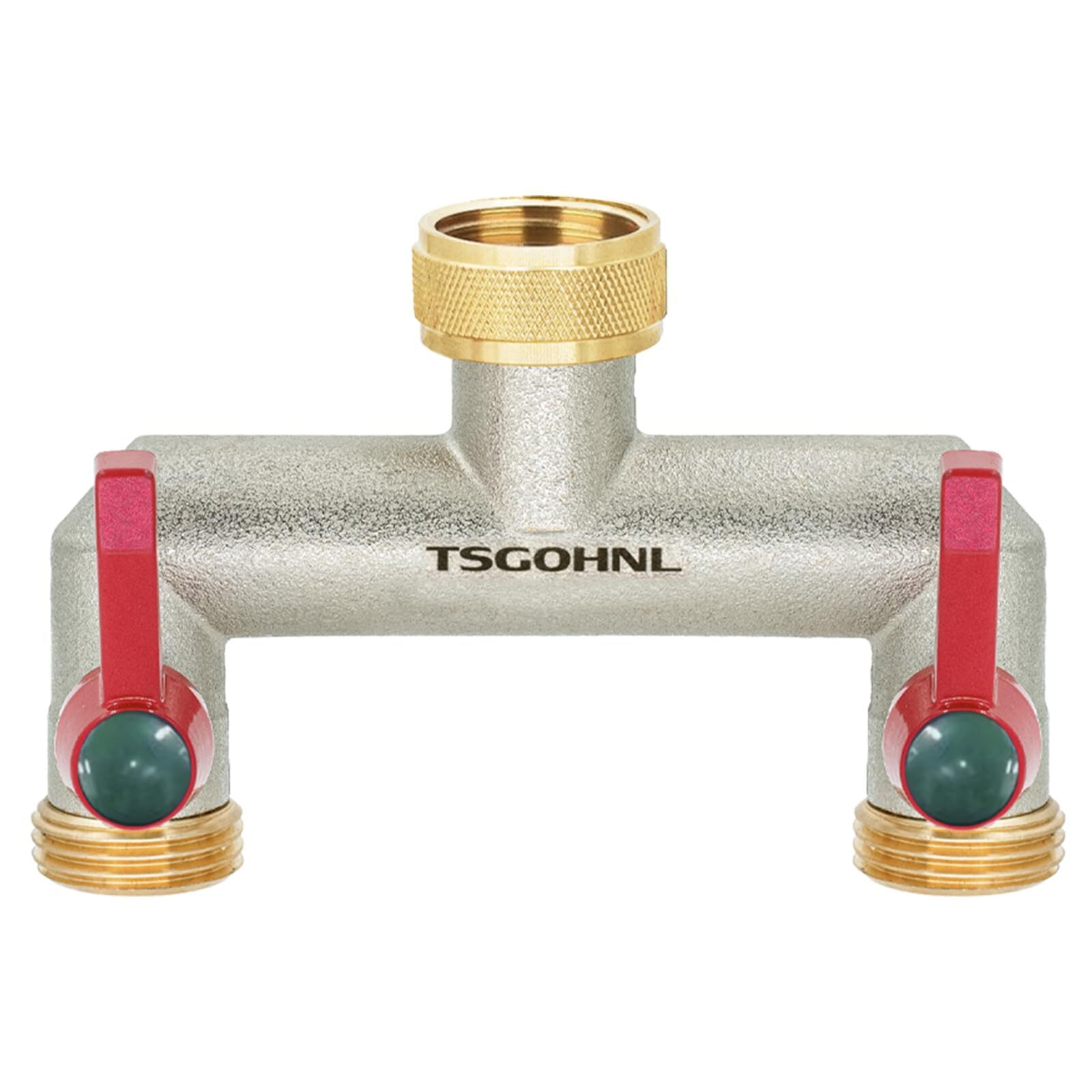 Brass Garden Hose Splitter, 2 Way Faucet Diverter with 2 Extension Handles, O...