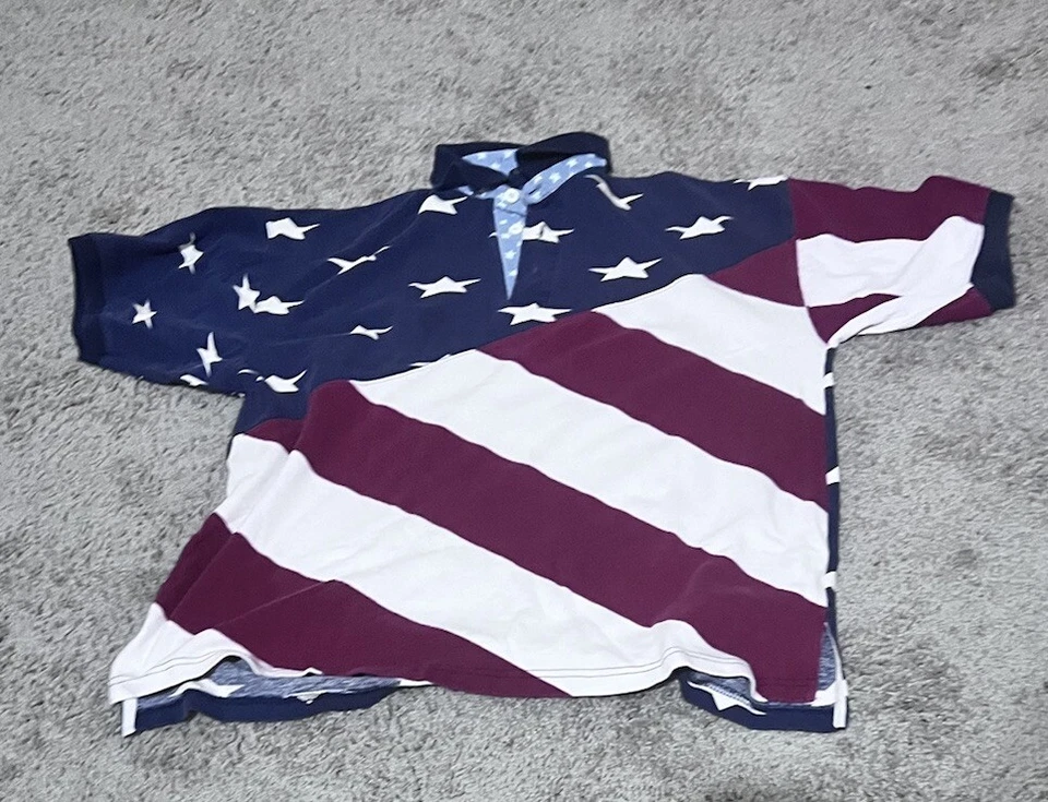 Camisa Polo Old Glory Cuello Hombre Rojo Blanco y Azul Rayas Talla Grande Foto 2 de 4