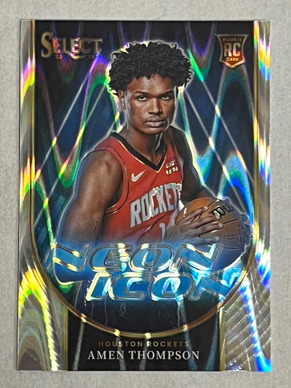 2023-24 Panini Select Amen Thompson RC Tectonic Prizm Neon Icon #20 ROCKETS