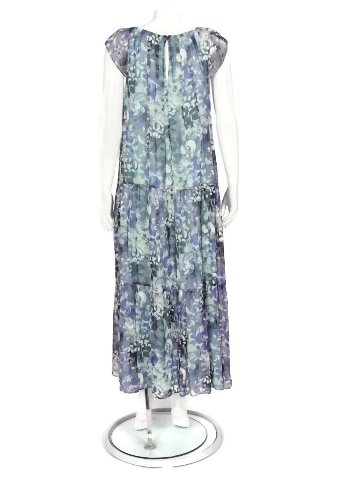 Maxi abito KATE SPADE floreale grigio blu seta chiffon plissettato cappuccio manica tg 4 980