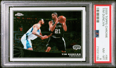 x 2009 2009-10 Topps Tim Duncan #86, CHROME PARALLEL /999, PSA 8 POP 2 Tough