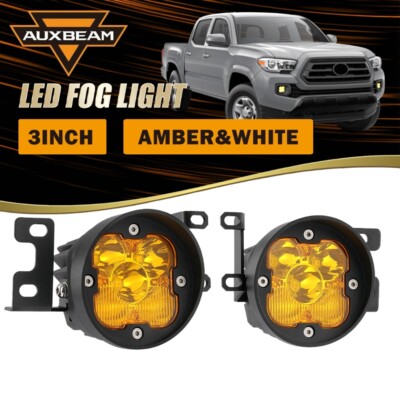 Auxbeam 3'' INCH LED Fog Light Pods White+Amber Shield for Toyota Tacoma 12-22