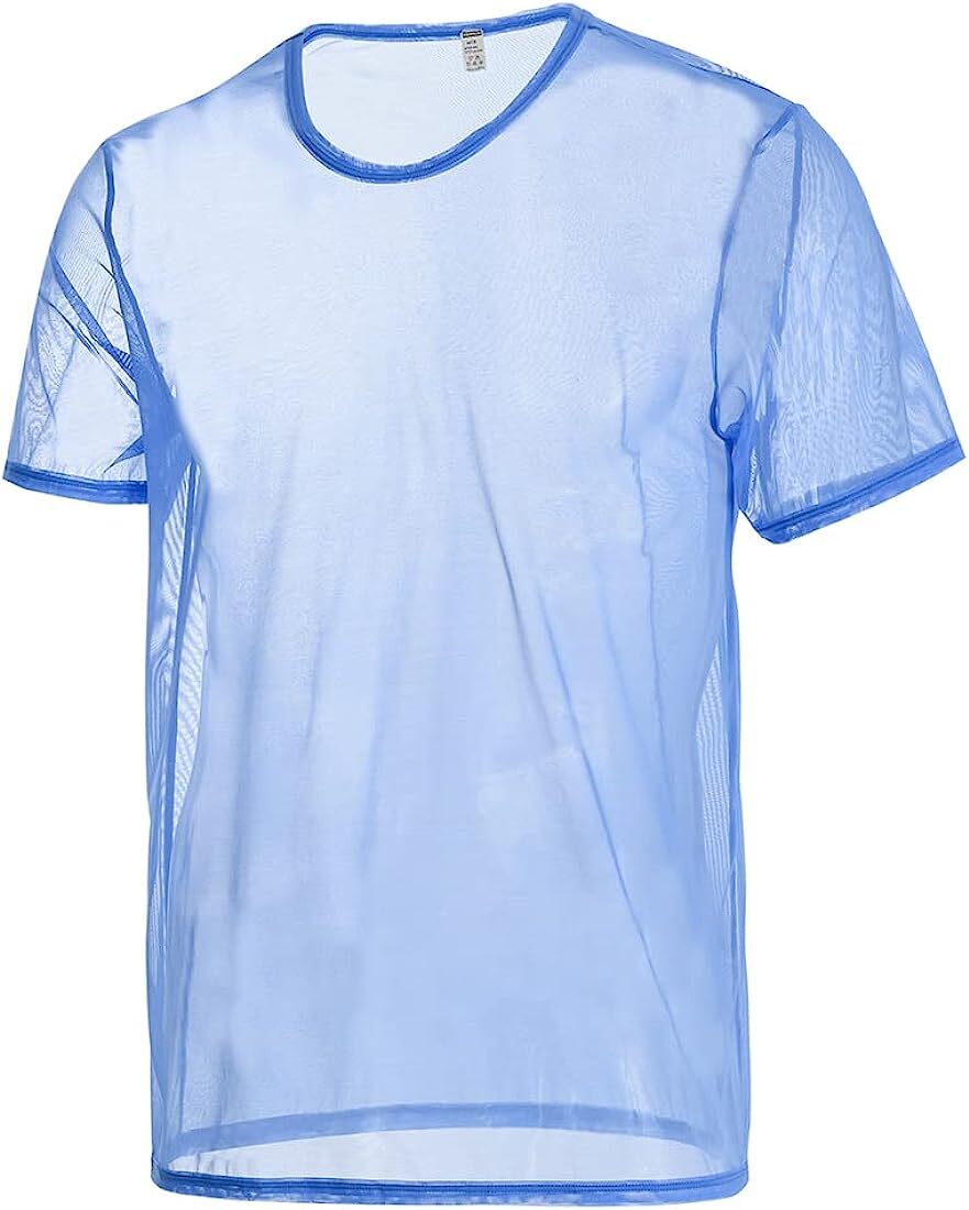 Zonbailon Mens Mesh Short Sleeve Shirts See Through T-Shirt Tops