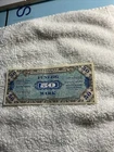 1944 WWII Germany Allied Occupation Military Currency 50 Mark Banknote Fine