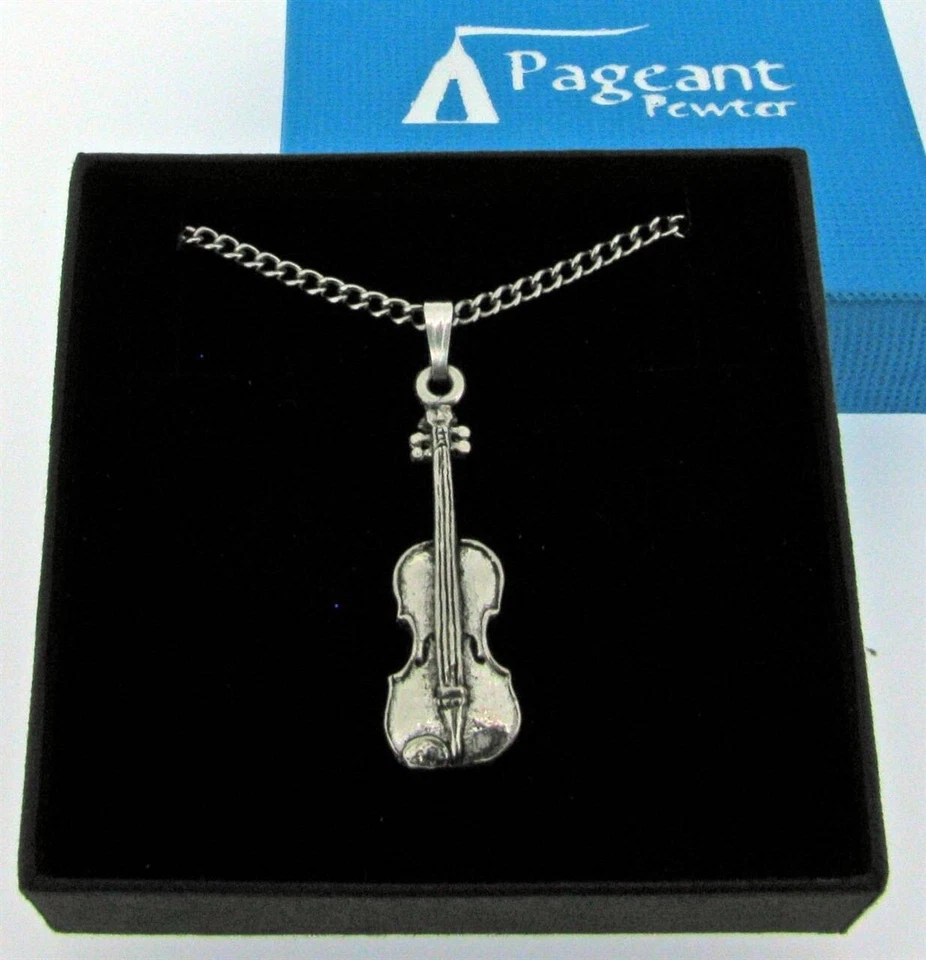 Violin Silver Pewter Pendant On A Chain Foto 4 de 4
