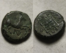 Rare genuine Ancient Greek coin Maroneia Thrace 400BC vine grapes Horse monogram