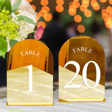 Arch Wedding Table Numbers 1-20 with Stands, Gold Acrylic Signs