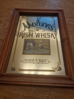 Malone's Irish Whisky Werbespiegel gerahmt groß Pub Spiegel Man Cave Bar
