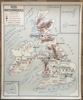   Alte Schulkarte Nachtigall Nalliers, 1950 - Großbritannien, China