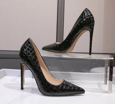 Pumps Damen Schwarz Glänzend Stiletto 11 Cm Synthetisches Leder CZ380
