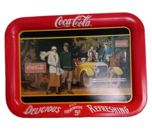 1987 Coca-Cola Metal Serving Tray "Touring Car" Reproduction From 1924 Vintage