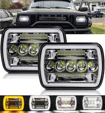 Pair 5x77x6 Led Headlights For Jeep Cherokee Xj 1984-2001 Wrangler Yj 1986-1995