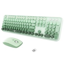 Wireless Keyboard and Mouse Combo 104 Keys Full-Sized 2.4 GHz Round Keycap Co...