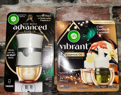 Air Wick Vibrant Cozy Vanilla & Caramel 2 Refills + Advanced Plug-in Warmer Set