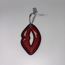 NWT Coach Red Glitter Lips Bag Charm Silver Hangtag Keychain Free Dust Bag