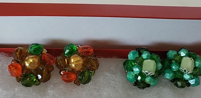 Vintage Rhinestone Clip on Earrings Made In Germany  2 Pair