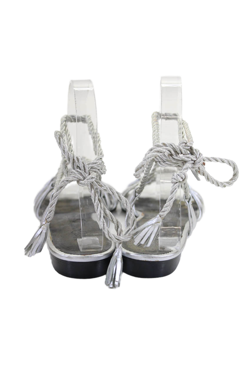 Yves Saint Laurent sandali donna slip on punta aperta argento taglia 7 1 2