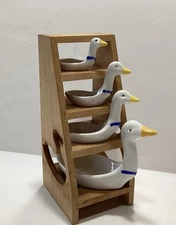 Vintage Avon Ceramic Goose Measuring Spoons Set Of 4 Goose With Wood Stand 1980s