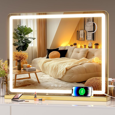 Dimmable LED Vanity Mirror with Touch Control, Gold Round 22.8'' x 18