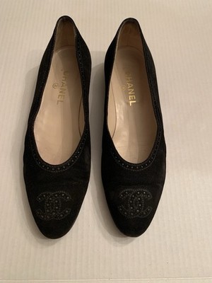 Authentic Chanel Interlocking CC Pumps Suede Black Size 10