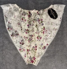 Vintage Myonne Hi Cut Leg Lace Trim Beige & Pink Floral Panties Small Silky USA