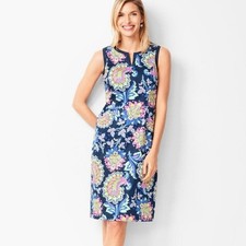 Talbots Navy Floral Paisley Sleeveless Cotton Shift Dress Size 6