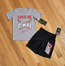 NEW Nike Little Boy Baseball Theme Cotton Tee Dri-fit Short Set, Red sz 4