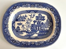 Talerz owalny wierzby niebieskiej 14" ceramika bawoli antyczna półszklista