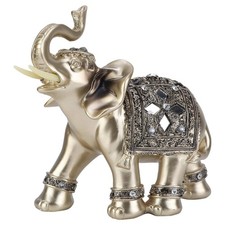 Buachois Elegant Statue Resin Feng Shui Golden Sculpture Wealth Lucky Elephan...