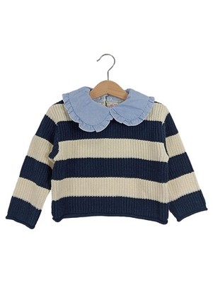 ZARA Kinder Pullover gestreift mit Kragen Gr. 86 Baumwolle Maritim