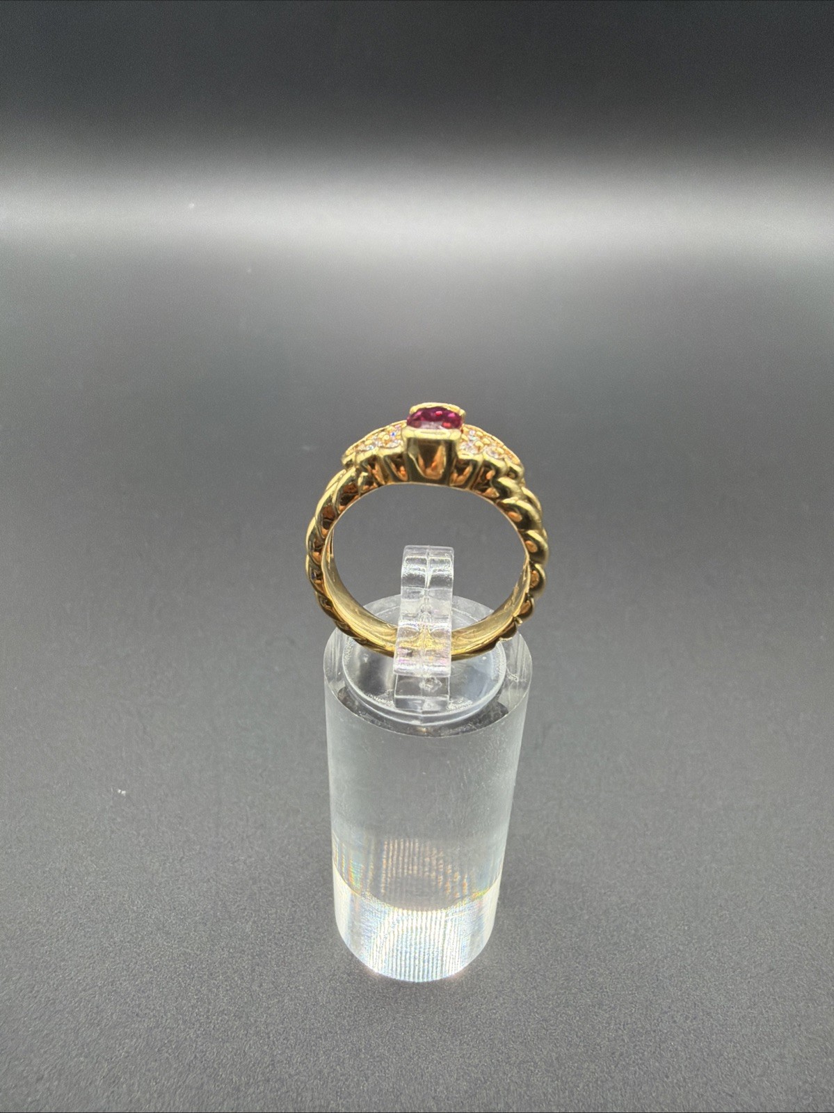 18KT Solid Yellow Gold, Ruby, & Diamond Ring Size… - image 3