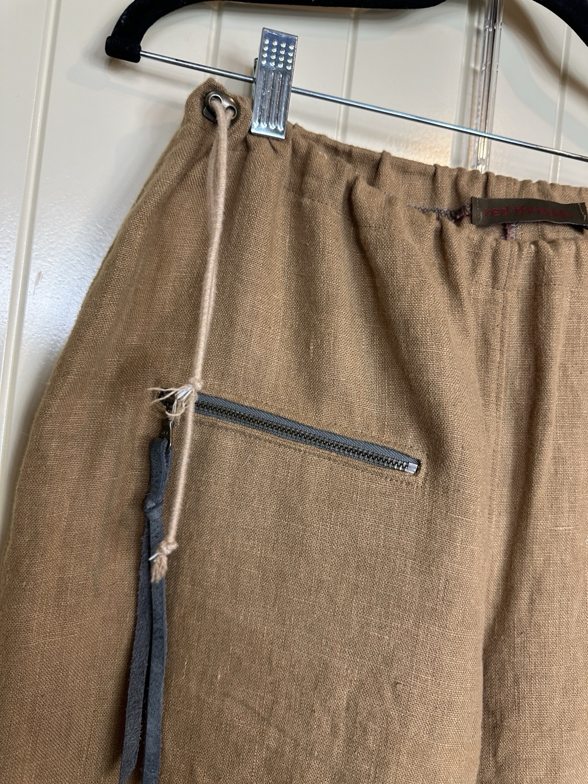 Red Threads Linen Pants Drawstring Wideleg Retrea… - image 2