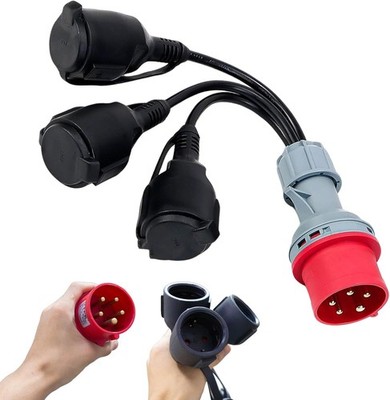 CEE Adapter Starkstrom Verteiler 400V/16A 5-polig Auf 3x 230V Schuko Kupplung