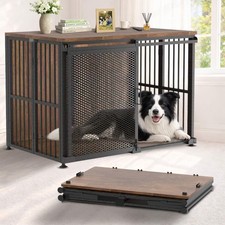 42" Foldable Dog Crate Furniture 30s Setup Multi-Layer Wood Sliding Barn Door