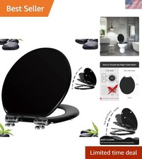 Versatile Black Round Toilet Seat Fits All American Brands - 16.74"L x 14.57"W