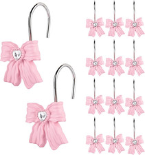 12PCS Shower Curtain Hooks Rings,Pink Bow Resin Curtain Hooks Shower Rings for B