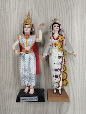 Coppia Bambole Artigianali Vintage - Thailandia & Filippine - Abiti Tradizionali