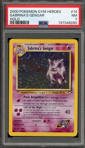 Pokemon Sabrina's Gengar Gym Heroes Unlimited Holo Rare #14 PSA 7