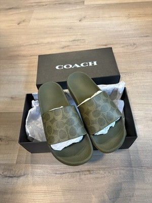 Coach Slide Sandals Coated Canvas Olive Women's Size 7 Comfort