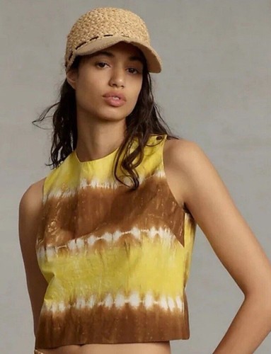 Anthropologie WHIT TWO Tie Dye Cross Back Crop Top Tank Size S Small Yellow NWOT
